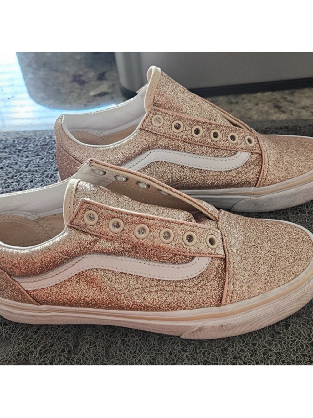 Vans Old Skool Glitter Rose Gold Sneakers, Youth Size 3 - Picture 2 of 4